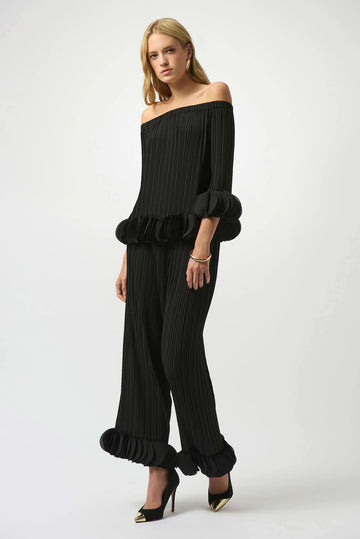 Joseph Ribkoff Black Georgette Off Shoulder Pleated Top