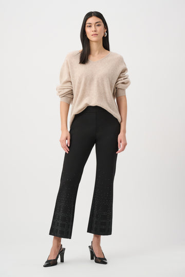 Joseph Ribkoff Black Heavy Knit Flared Pull-On Pants With Rhinestone Detail