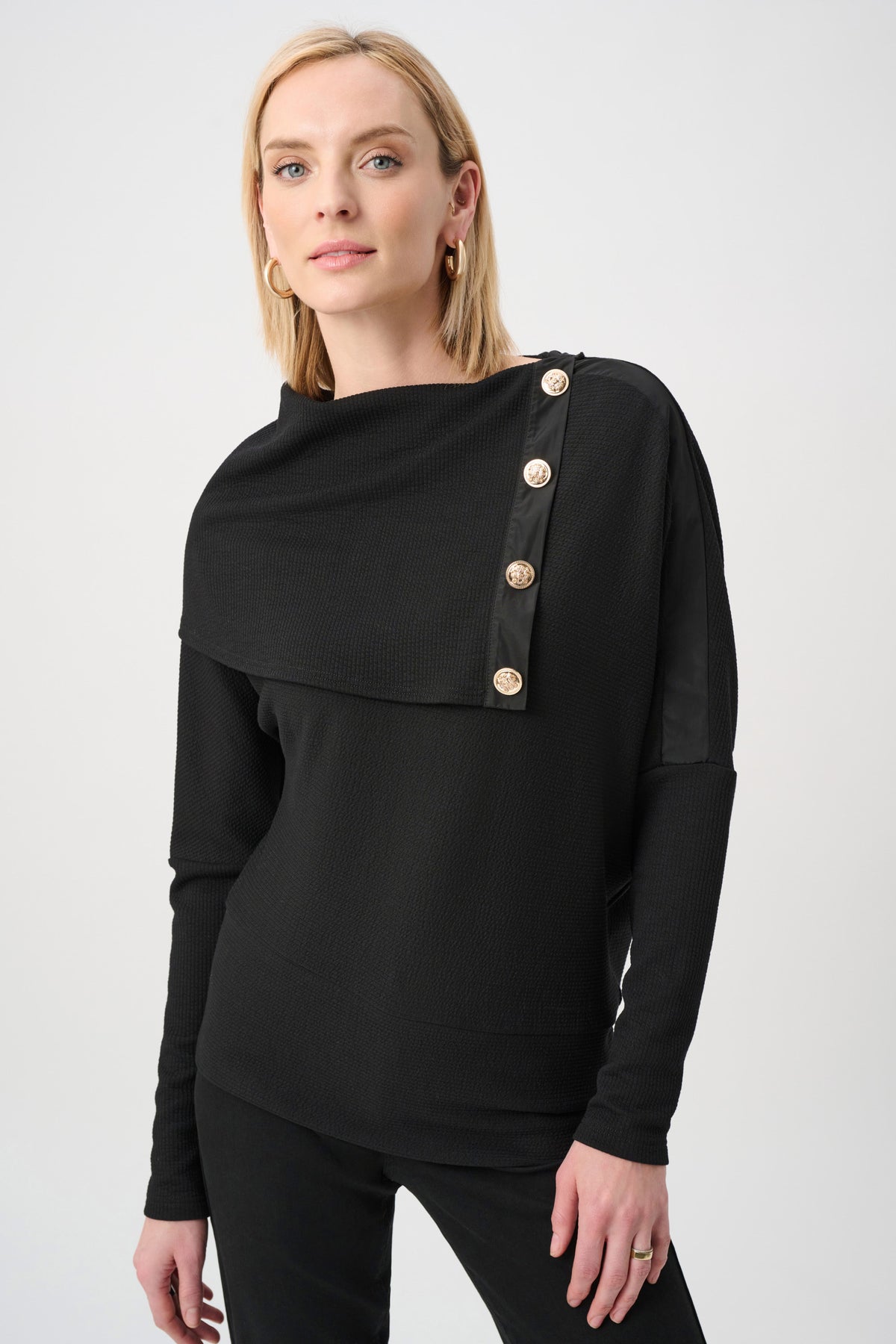 Joseph Ribkoff Black Jacquard Sweater Boxy Top