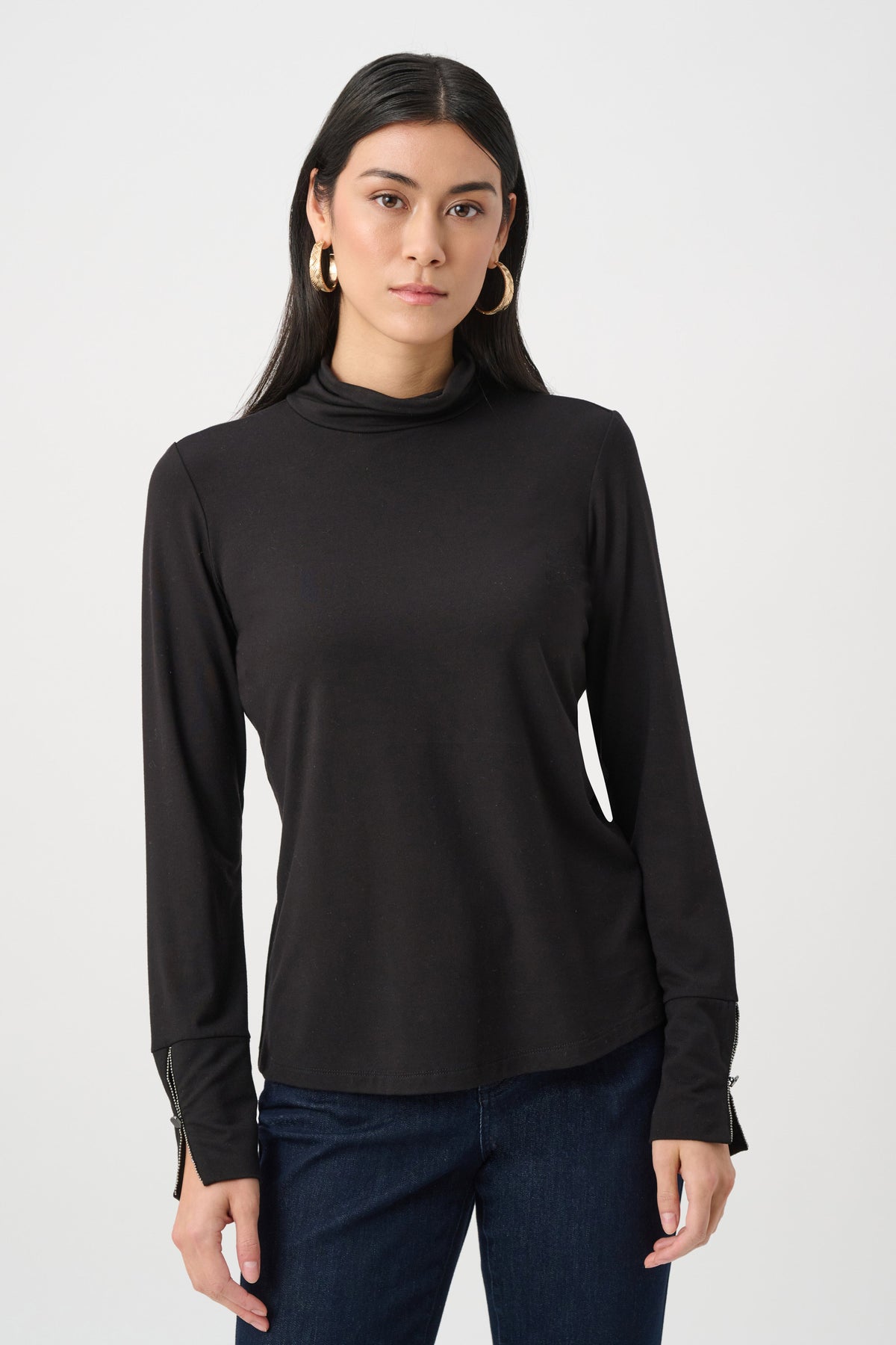 Joseph Ribkoff Black Jersey Fitted Mock-Neck Top