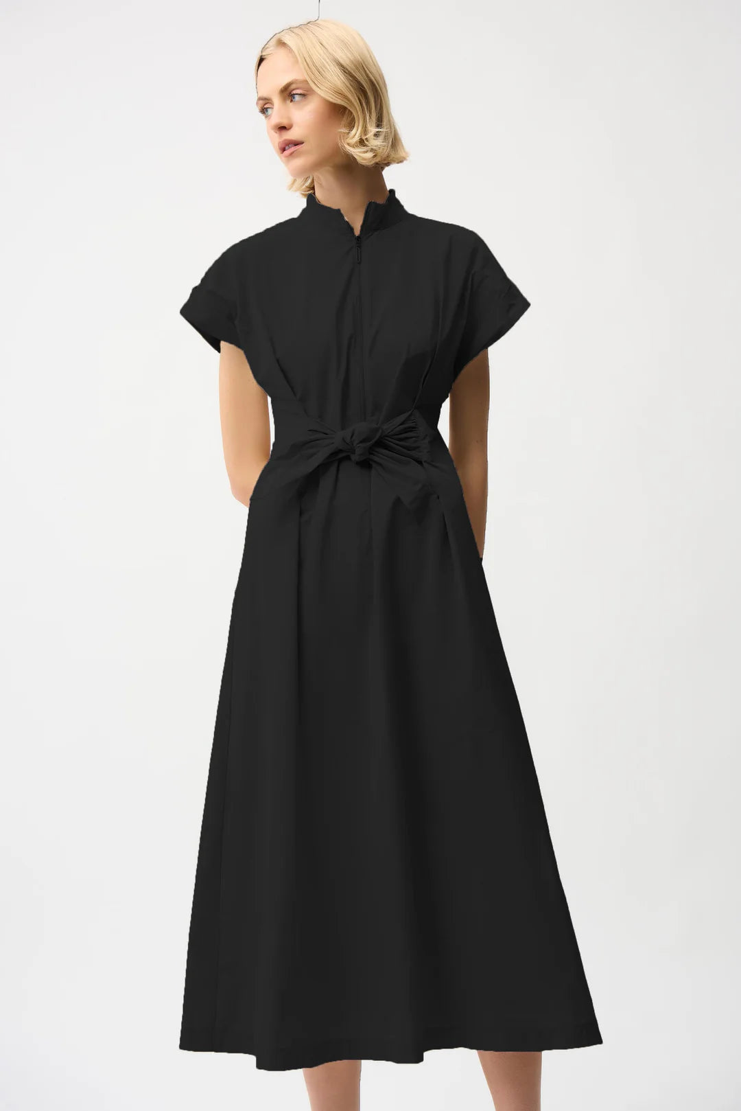 Joseph Ribkoff Black Memory Fit And Flare Dress With Tie Waist