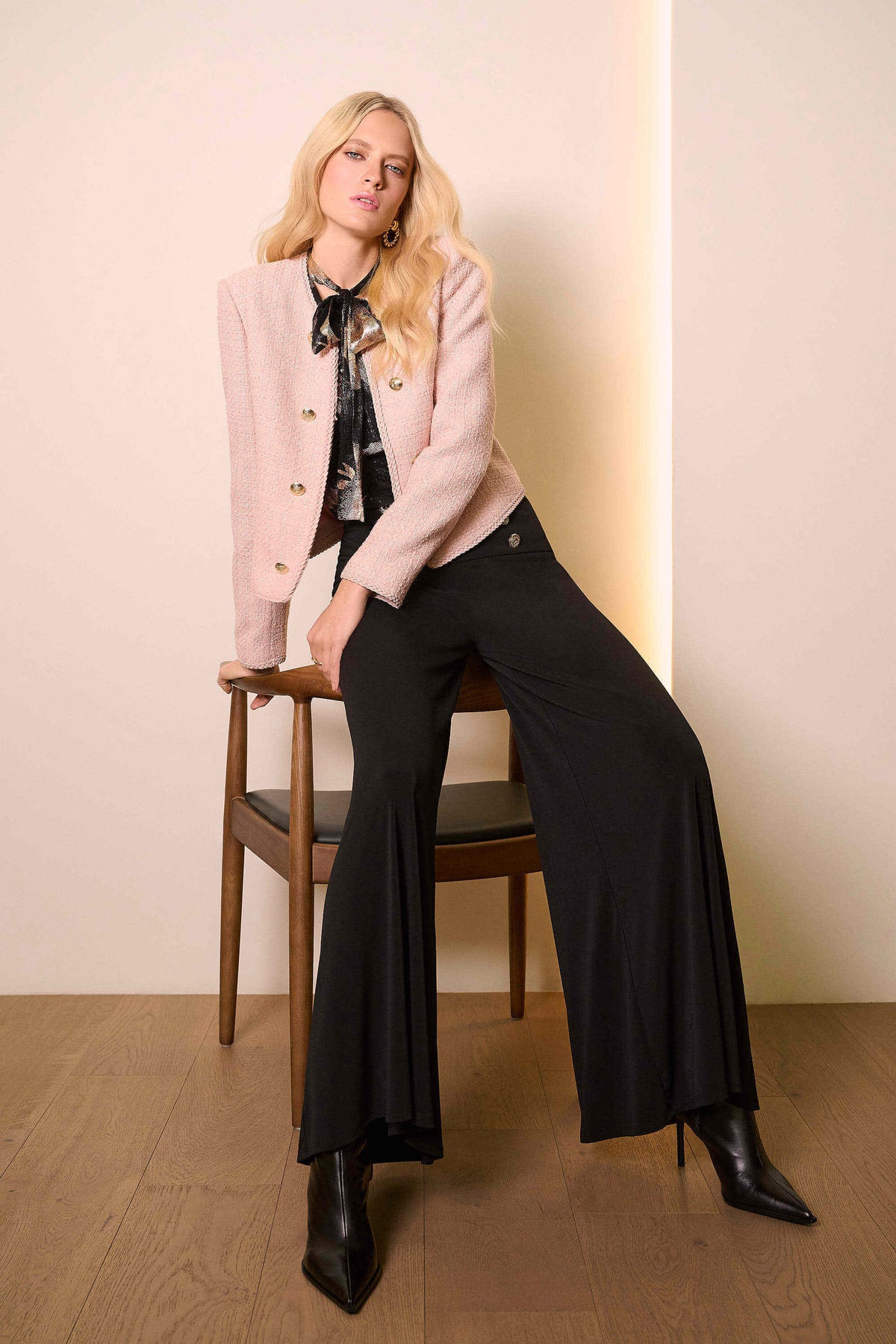 Joseph Ribkoff Black Moss Crepe Knit Flared Pants