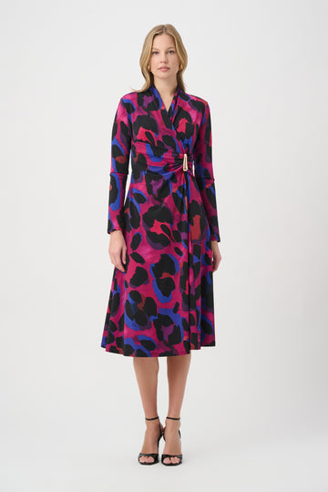 Joseph Ribkoff Black/Multi Animal Print Flowy Wrap Dress