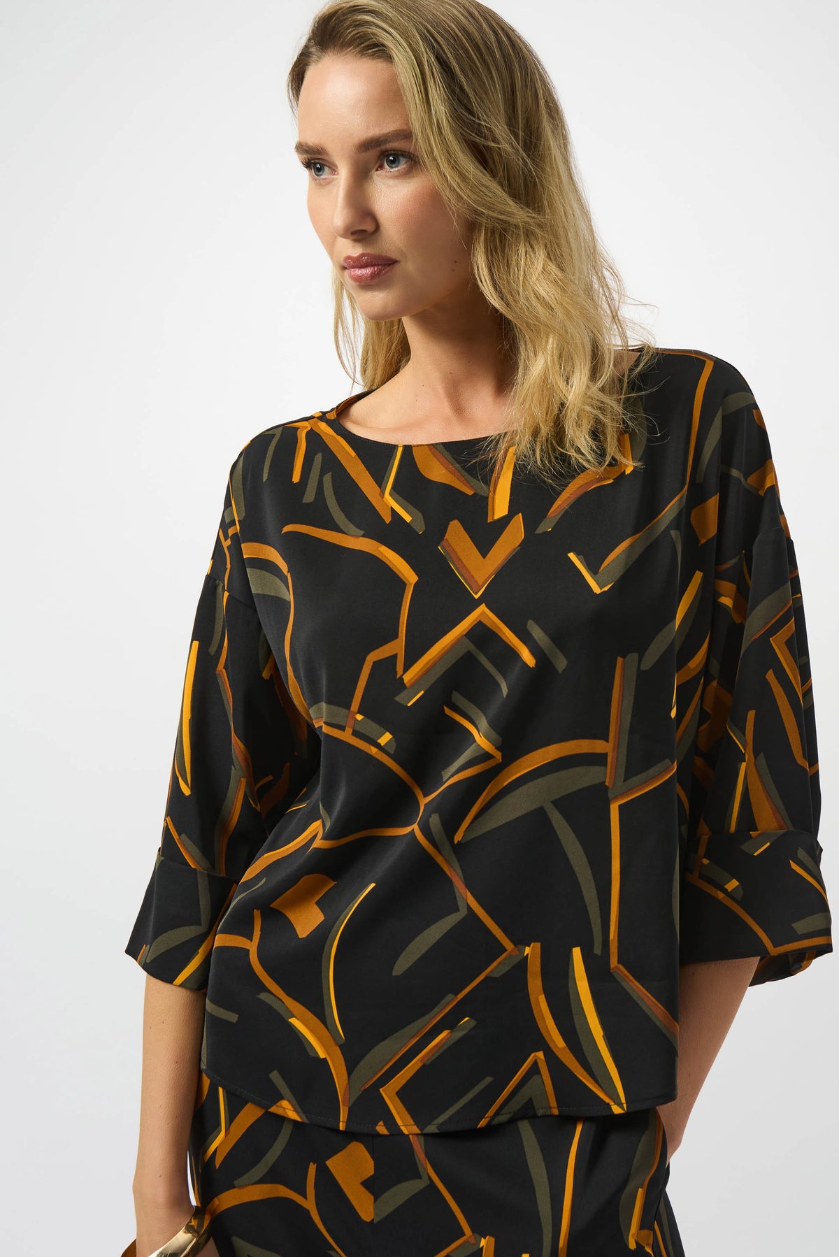 Joseph Ribkoff Black/Multi Recycled Woven Geometric Print Boxy Top
