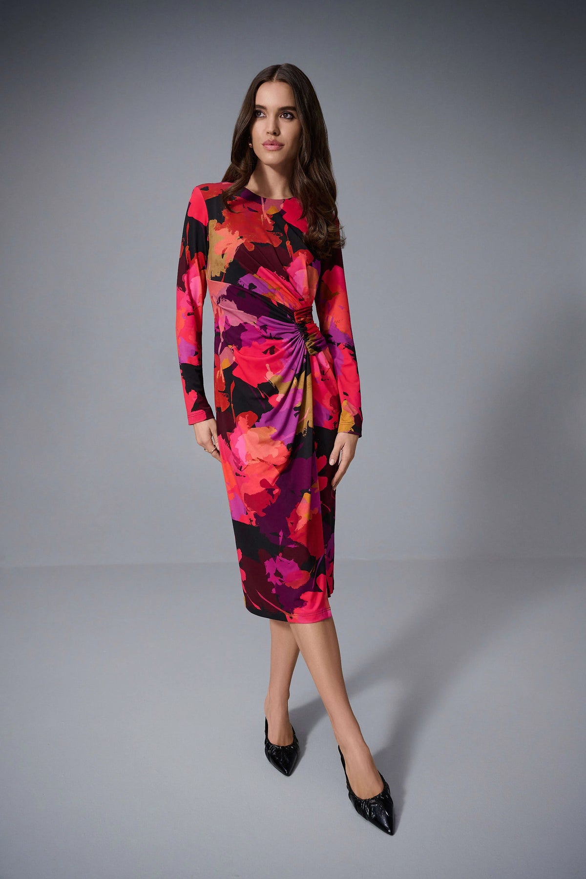 Joseph Ribkoff Black/Multi Silky Knit Floral Print Sheath Dress