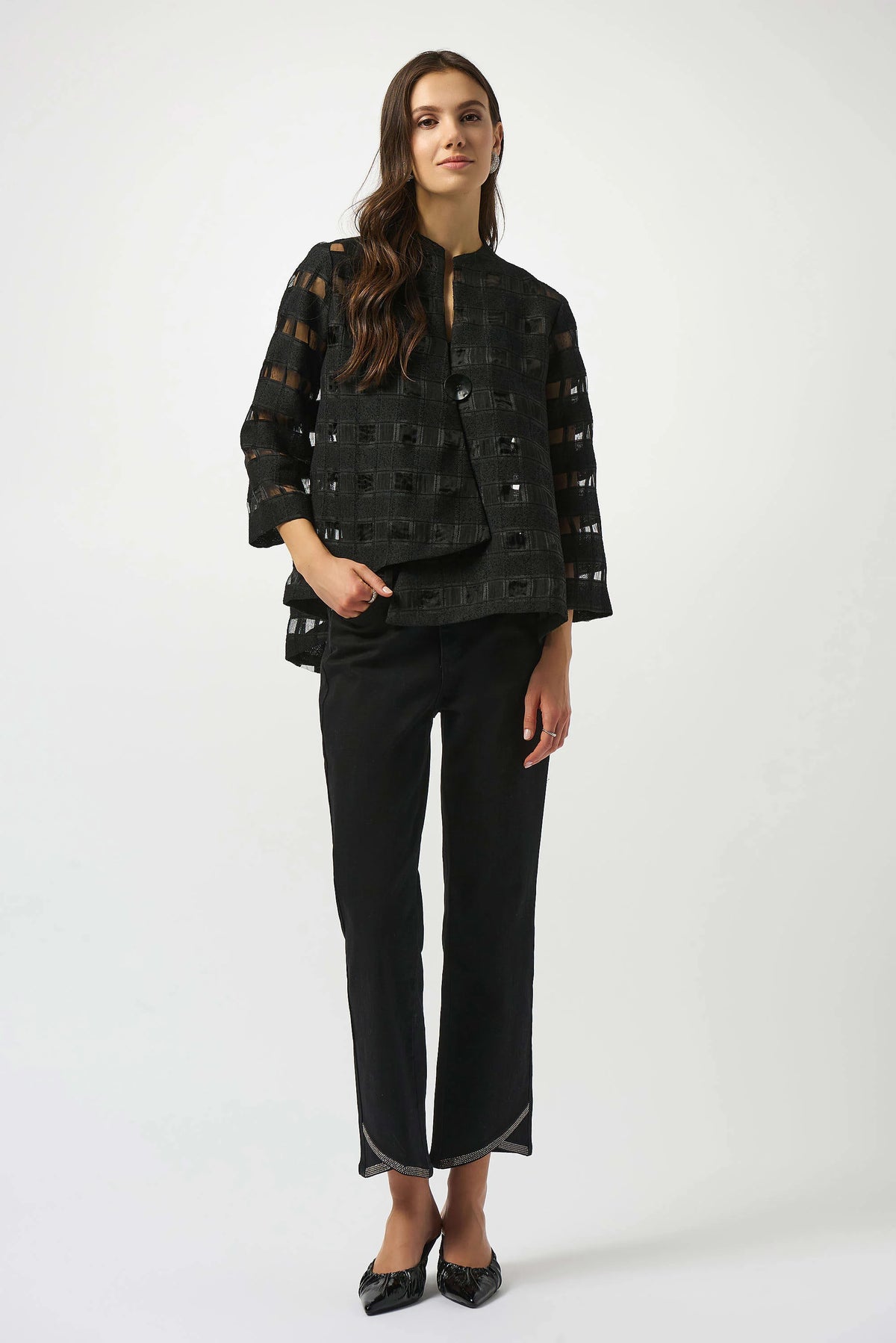 Joseph Ribkoff Black Novelty Checkered Print Swing Jacket
