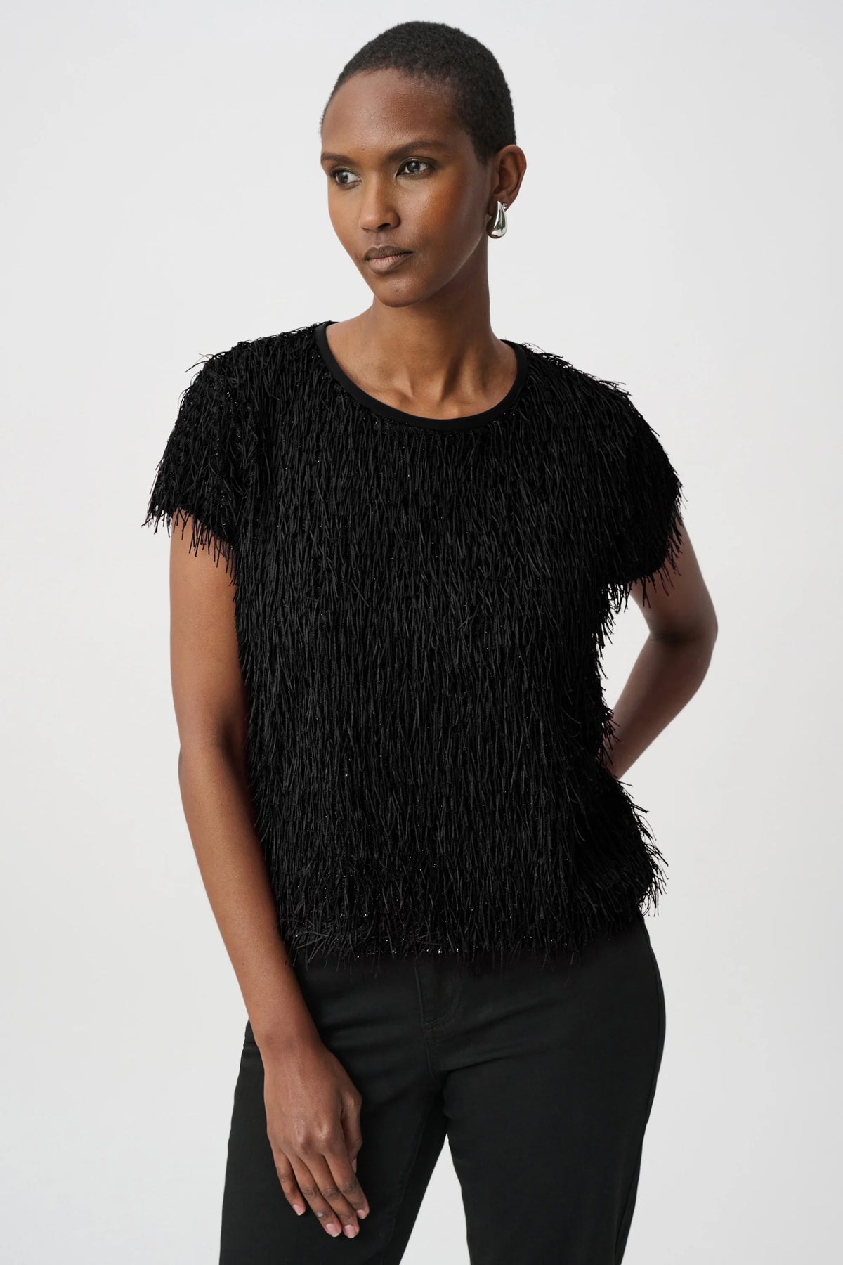 Joseph Ribkoff Black Novelty Fringe Top