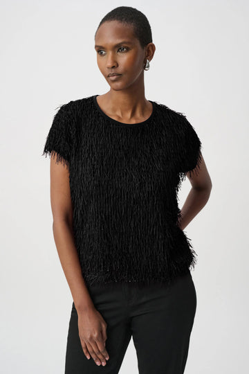 Joseph Ribkoff Black Novelty Fringe Top
