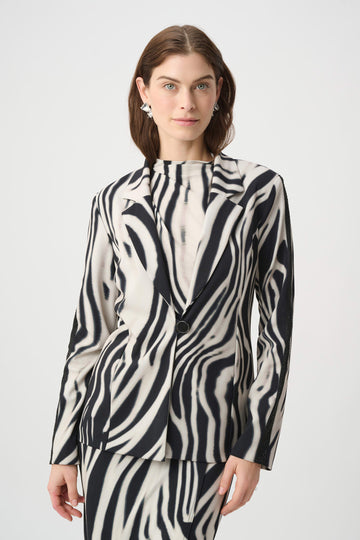 Joseph Ribkoff Black/Off White Animal Print Blazer With Rhinestone