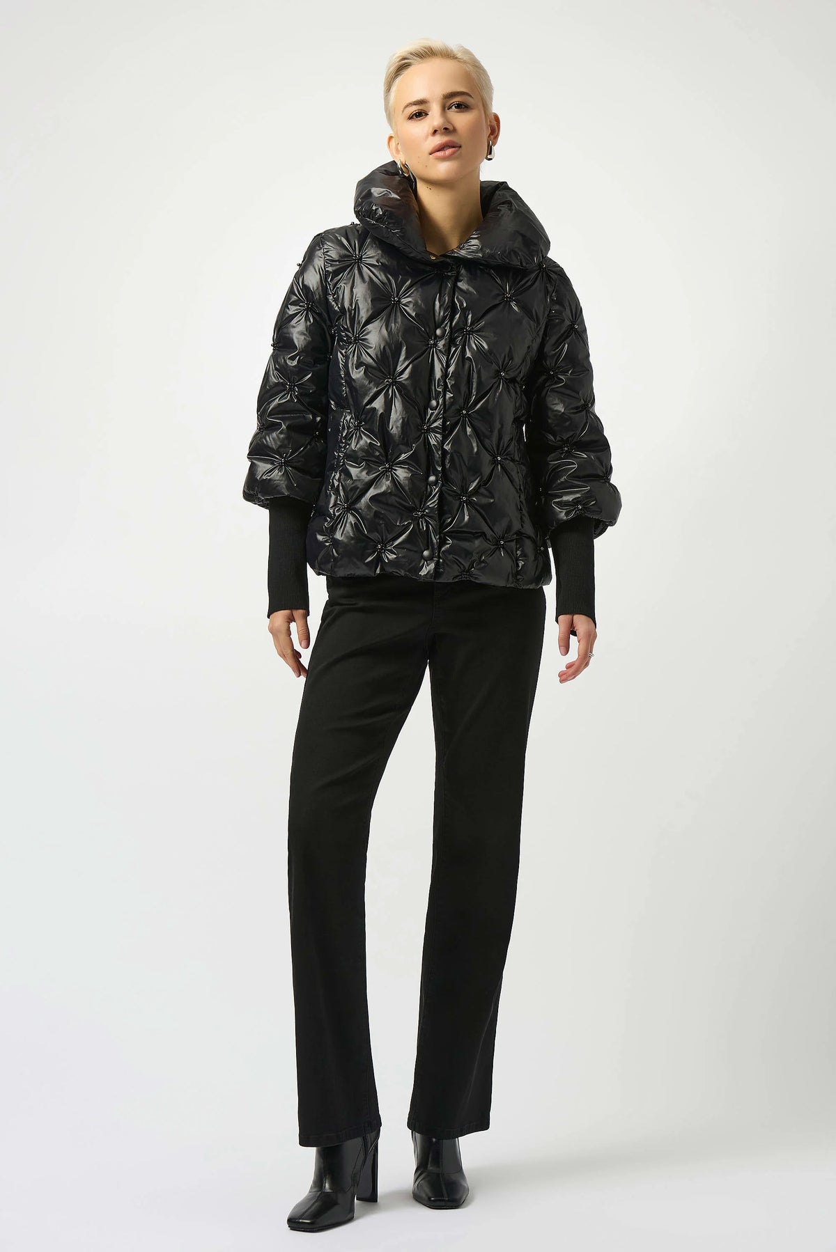 Joseph Ribkoff Black Pearl Quilted Puffer Trapeze Jacket