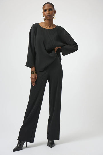 Joseph Ribkoff Black Pleated Scuba Crepe Wide-Leg Pants