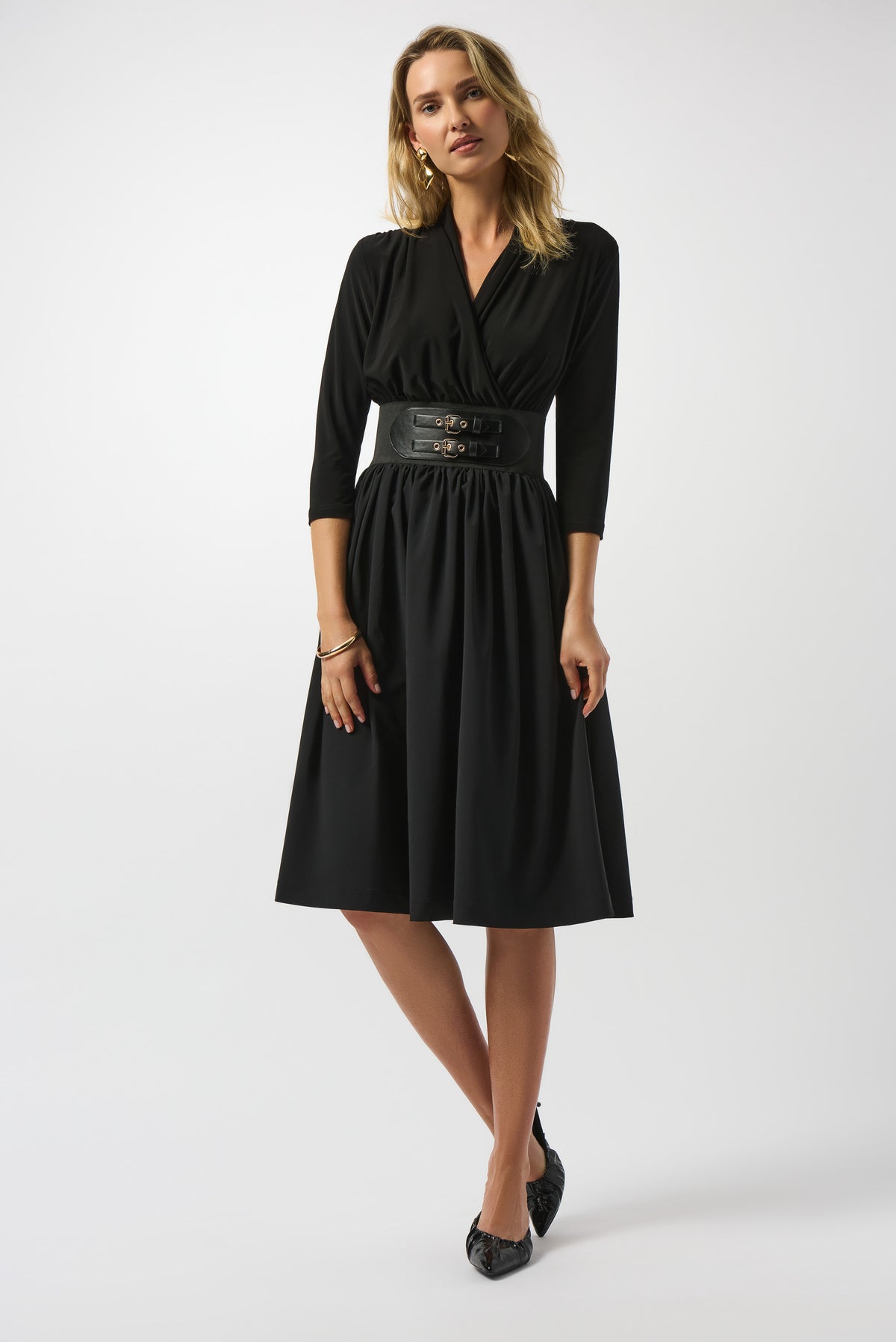Joseph Ribkoff Black Poplin And Silky Knit Fit and Flare Dress