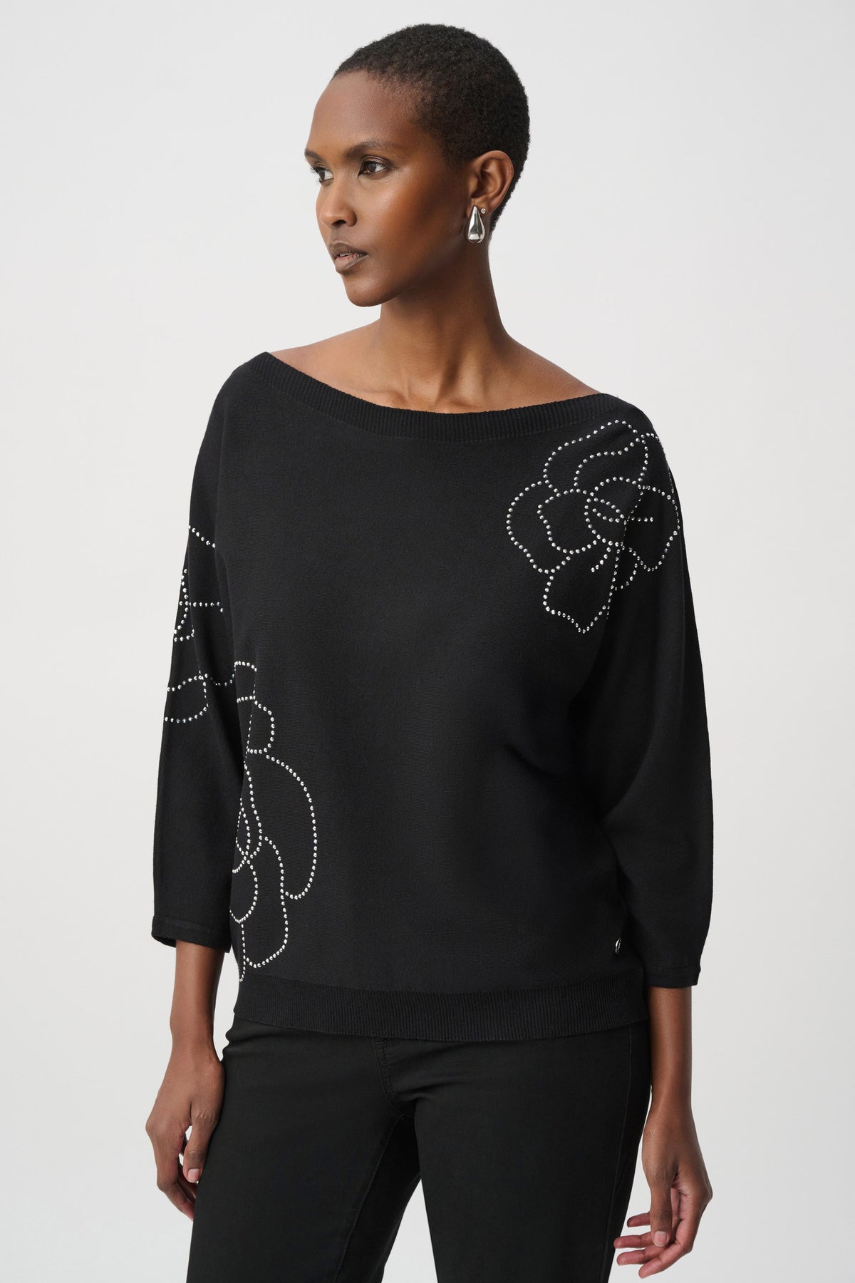 Joseph Ribkoff Black Pullover With Flower Applique