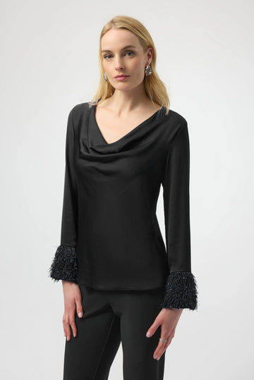 Joseph Ribkoff Black Recycled Satin Cowl Neck Top