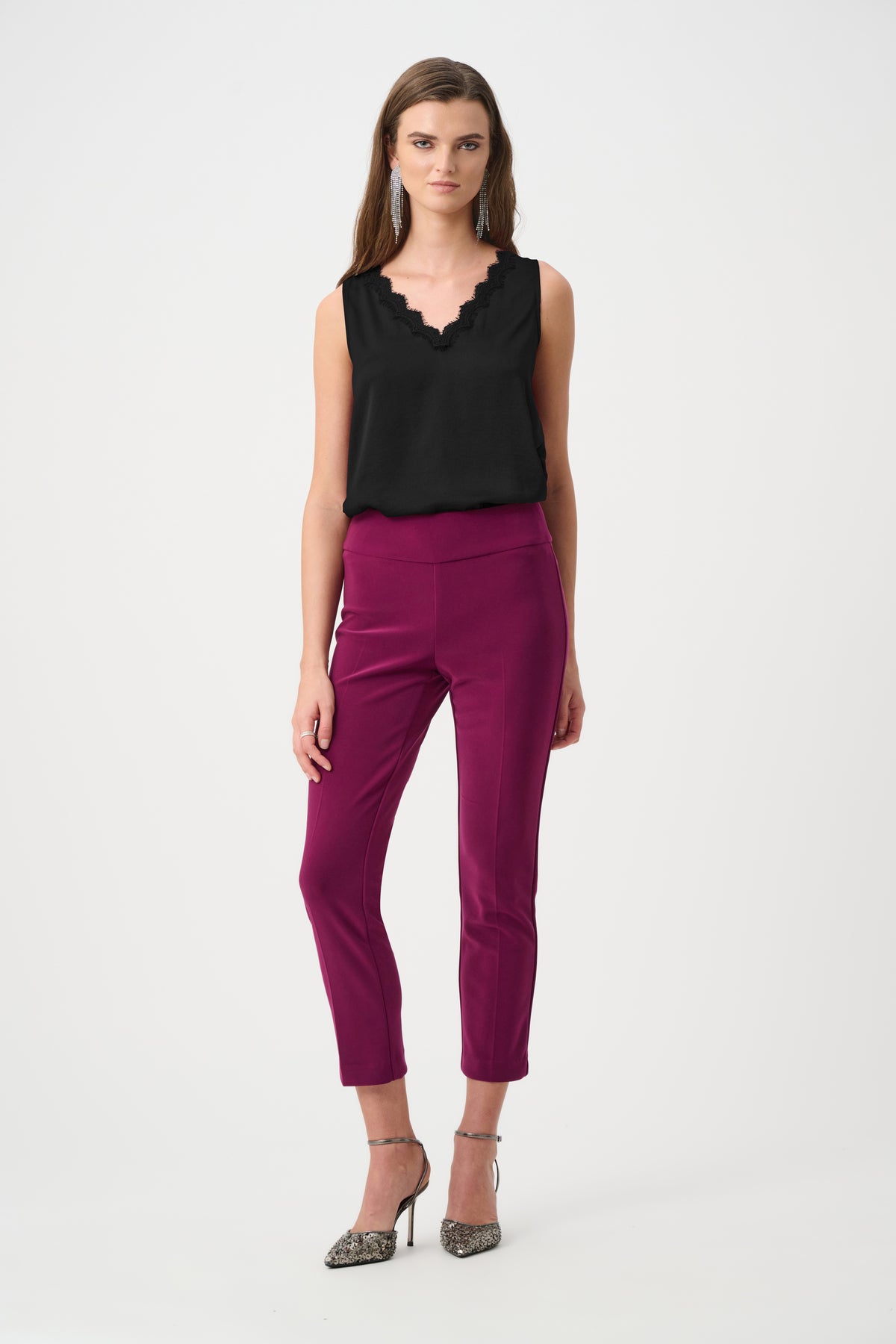 Joseph Ribkoff Black Recycled Satin Sleeveless V-Neck Top