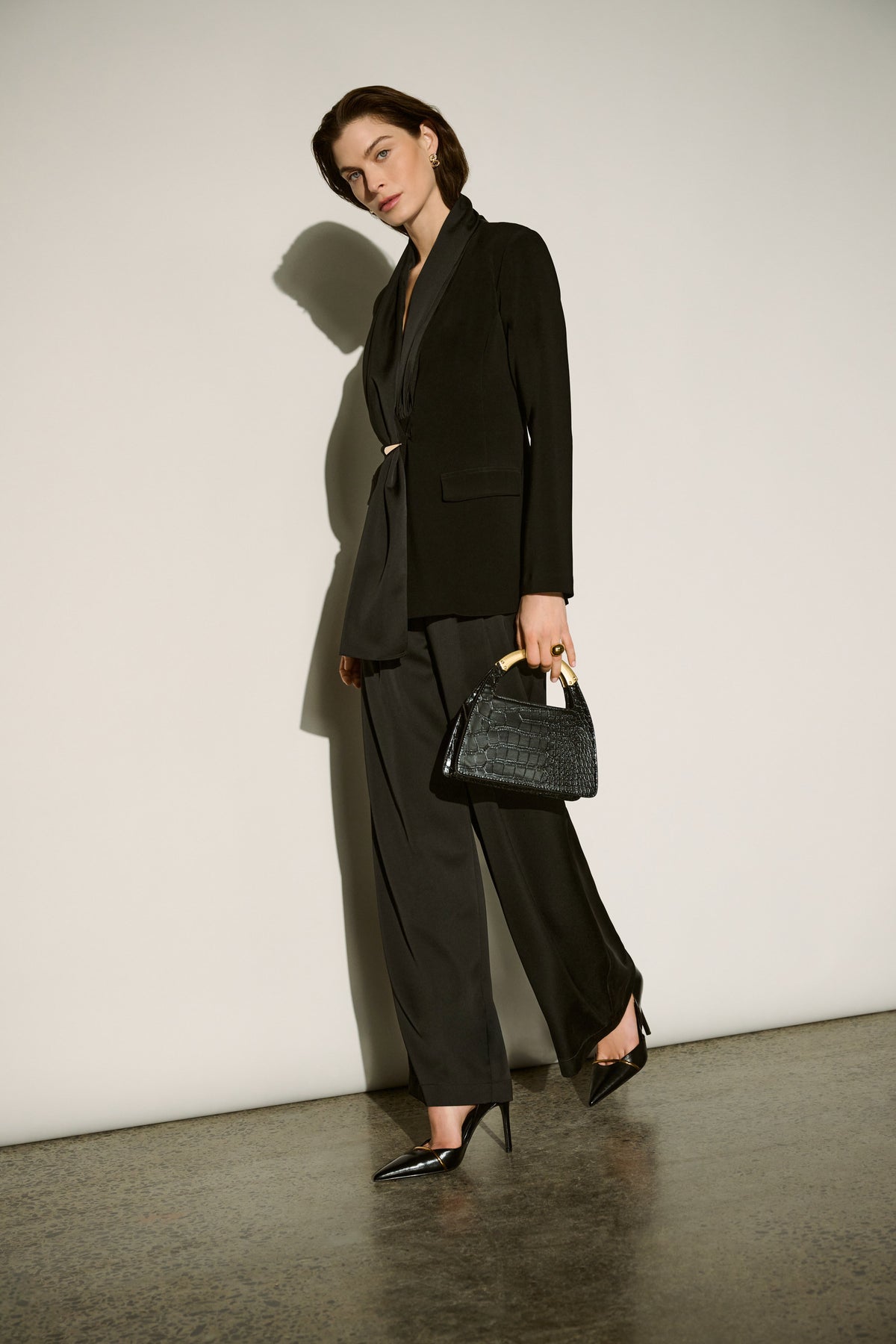Joseph Ribkoff Black Recycled Satin Wide-Leg Pants
