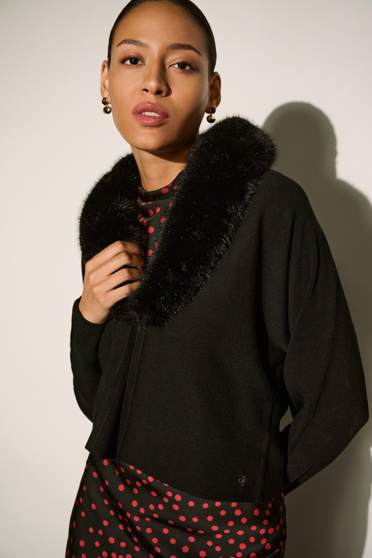 Joseph Ribkoff Black Removable Faux Fur Collar Cover‑Up