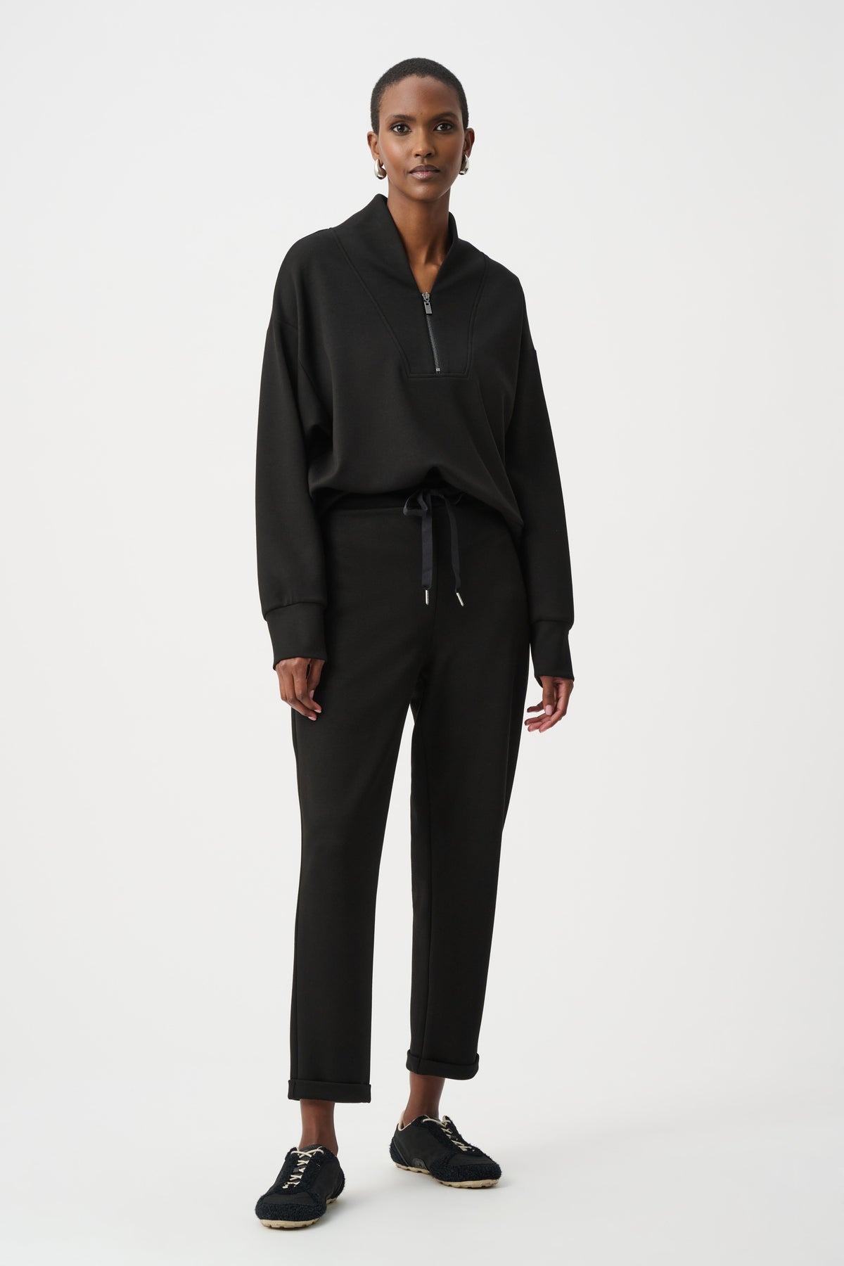 Joseph Ribkoff Black Scuba Jersey Pull-On Jogger Pants With Drawstring Waist