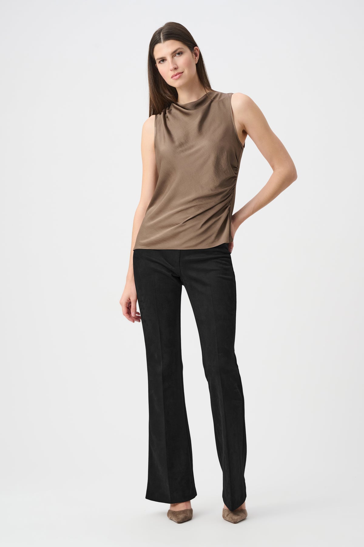 Joseph Ribkoff Black Scuba Suede Flared Pull-On Pants