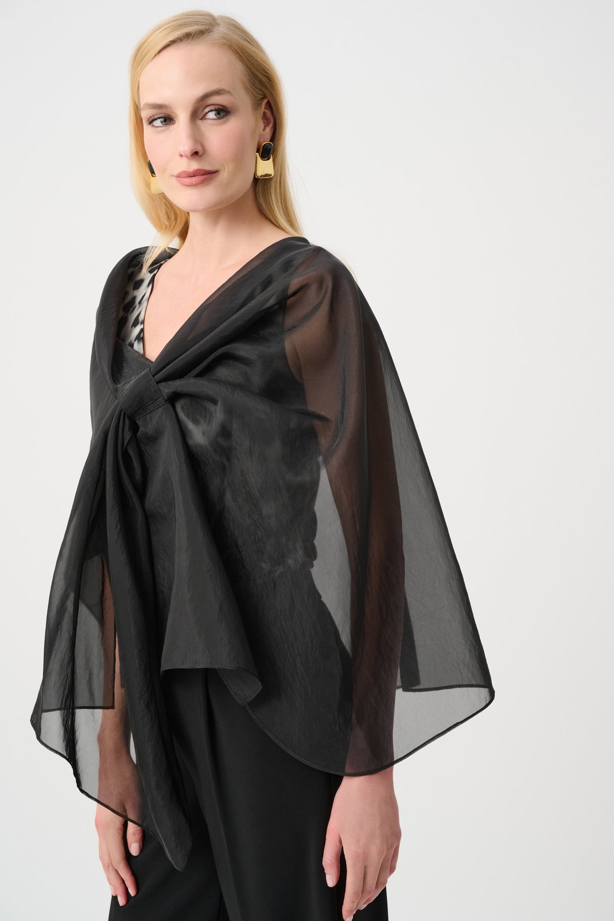 Joseph Ribkoff Black Signature | Draped Organza Asymmetric Cover-Up