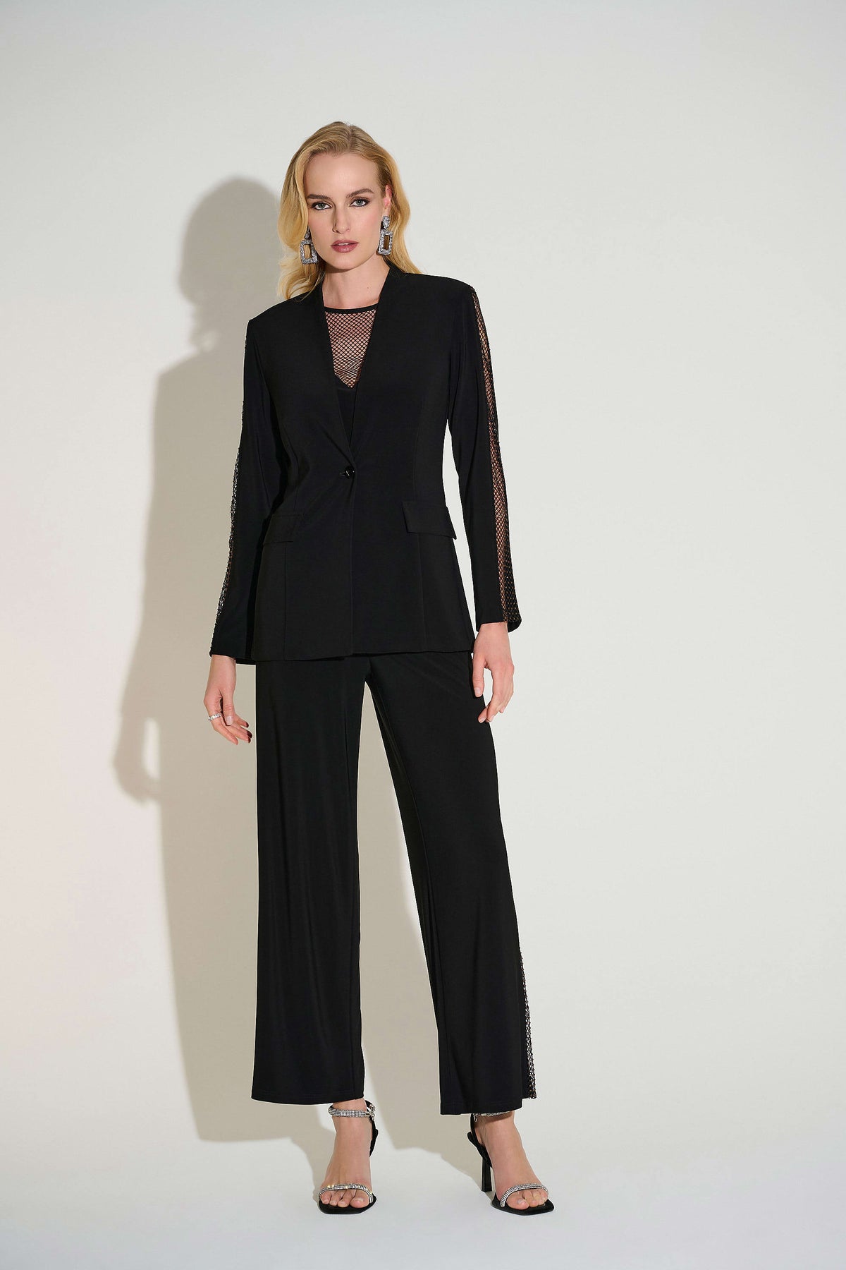 Joseph Ribkoff Black Signature | Silky Knit Fitted Blazer with Sleeve Insert