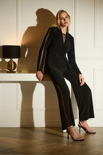 Joseph Ribkoff Black Signature | Silky Knit Wide Leg Pants with Rhinestone Detail