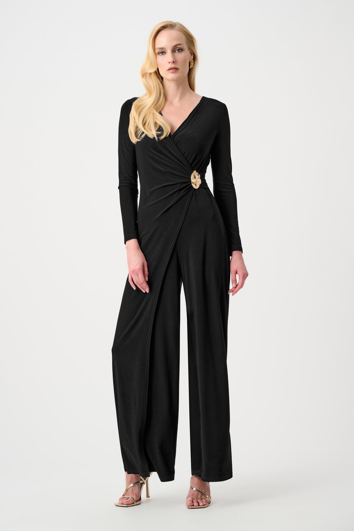 Joseph Ribkoff Black Signature | Silky Knit Wide Leg Wrap Jumpsuit
