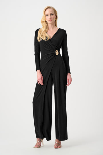 Joseph Ribkoff Black Signature | Silky Knit Wide Leg Wrap Jumpsuit