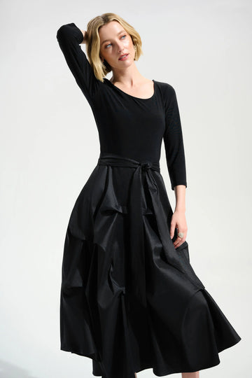 Joseph Ribkoff Black Signature | Stretch Taffeta Fit And Flare Dress With Silky Knit Bodice