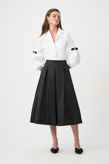 Joseph Ribkoff Black Signature | Stretch Taffeta Flared Skirt With Box Pleats