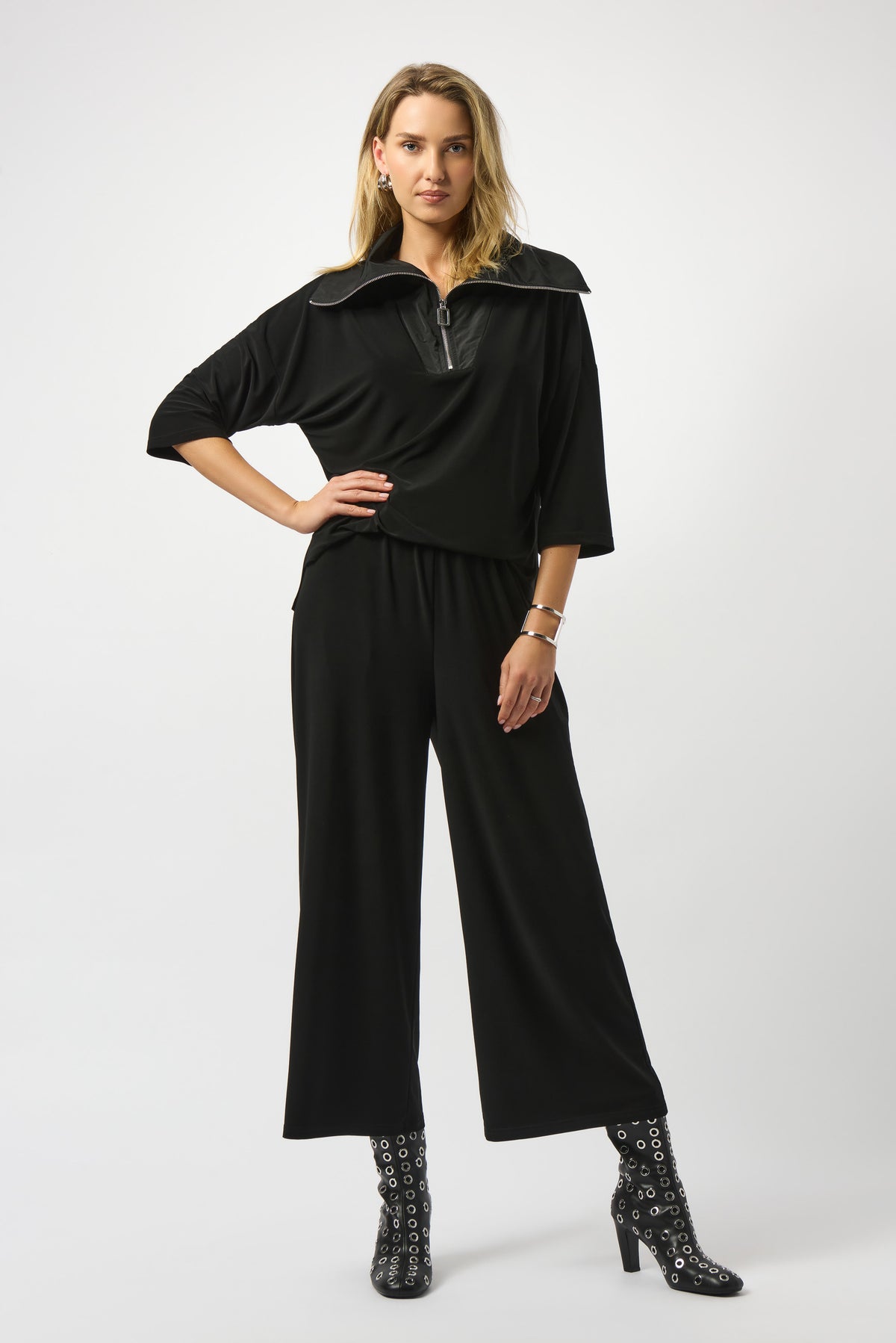 Joseph Ribkoff Black Silky Knit &amp; Memory Culotte Jumpsuit