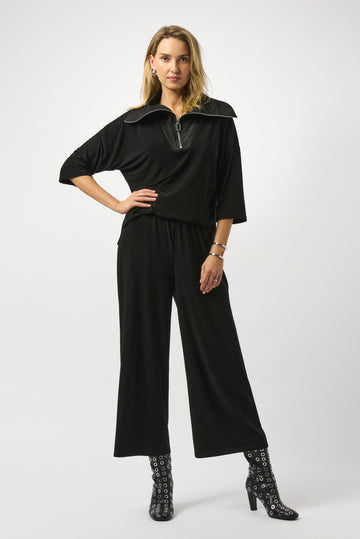 Joseph Ribkoff Black Silky Knit & Memory Culotte Jumpsuit