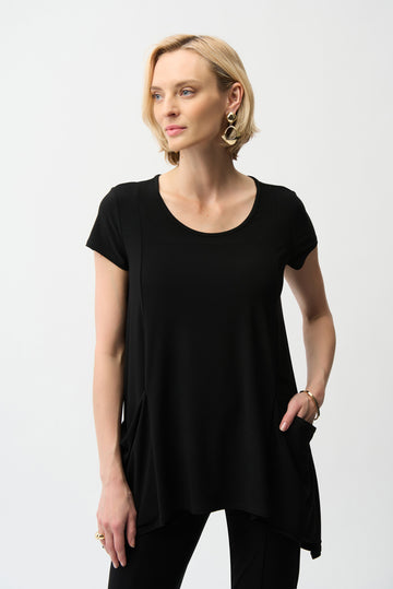 Joseph Ribkoff Black Silky Knit Tunic With Handkerchief Hem