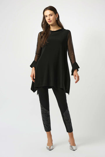 Joseph Ribkoff Black Silky Knit and Mesh Handkerchief Tunic