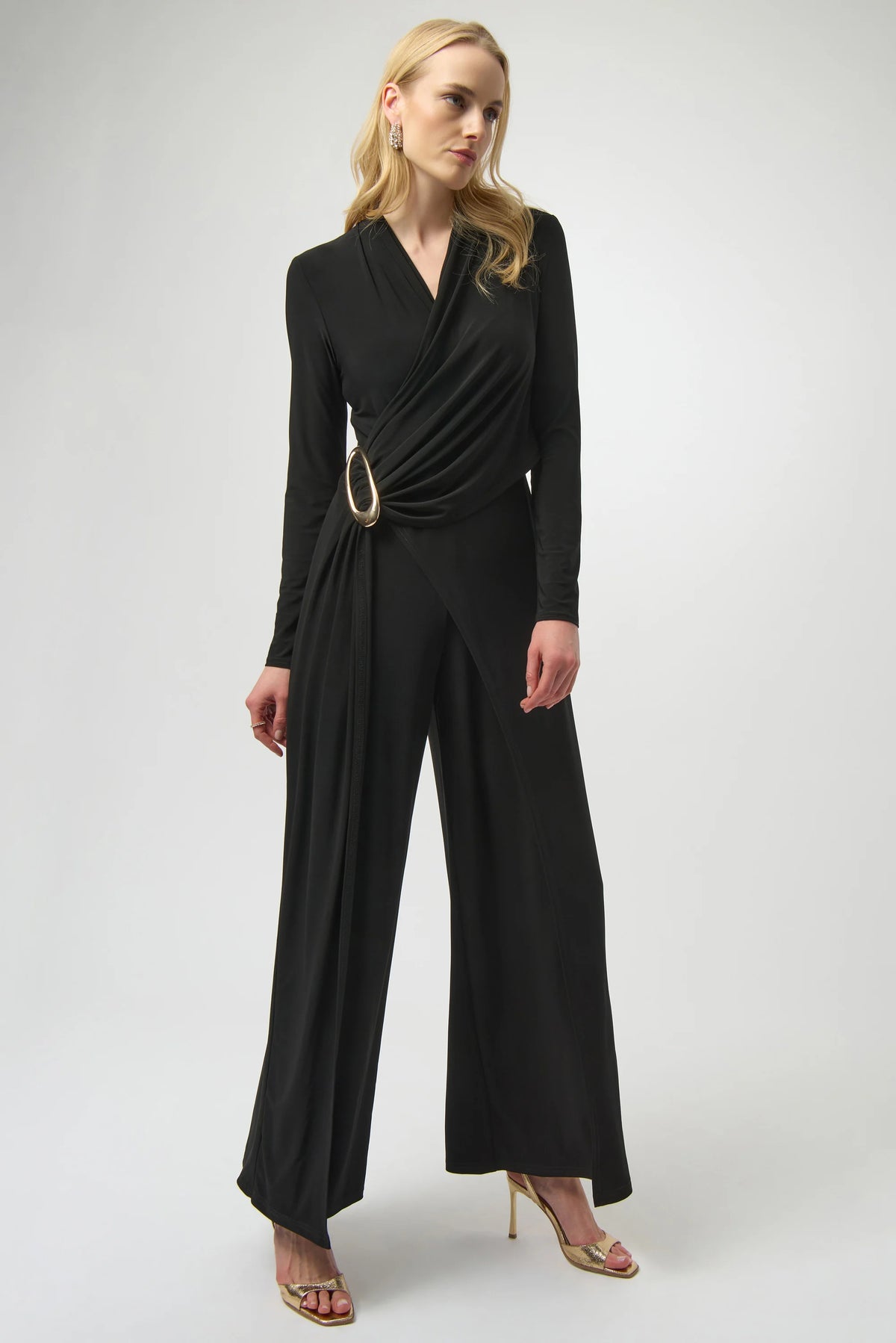 Joseph Ribkoff Black Super Silky Knit Wide-Leg Jumpsuit