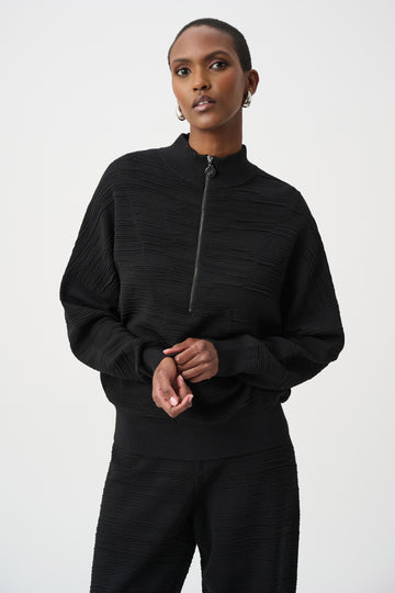 Joseph Ribkoff Black Sweater Knit Mock-Neck Cocoon Sweater