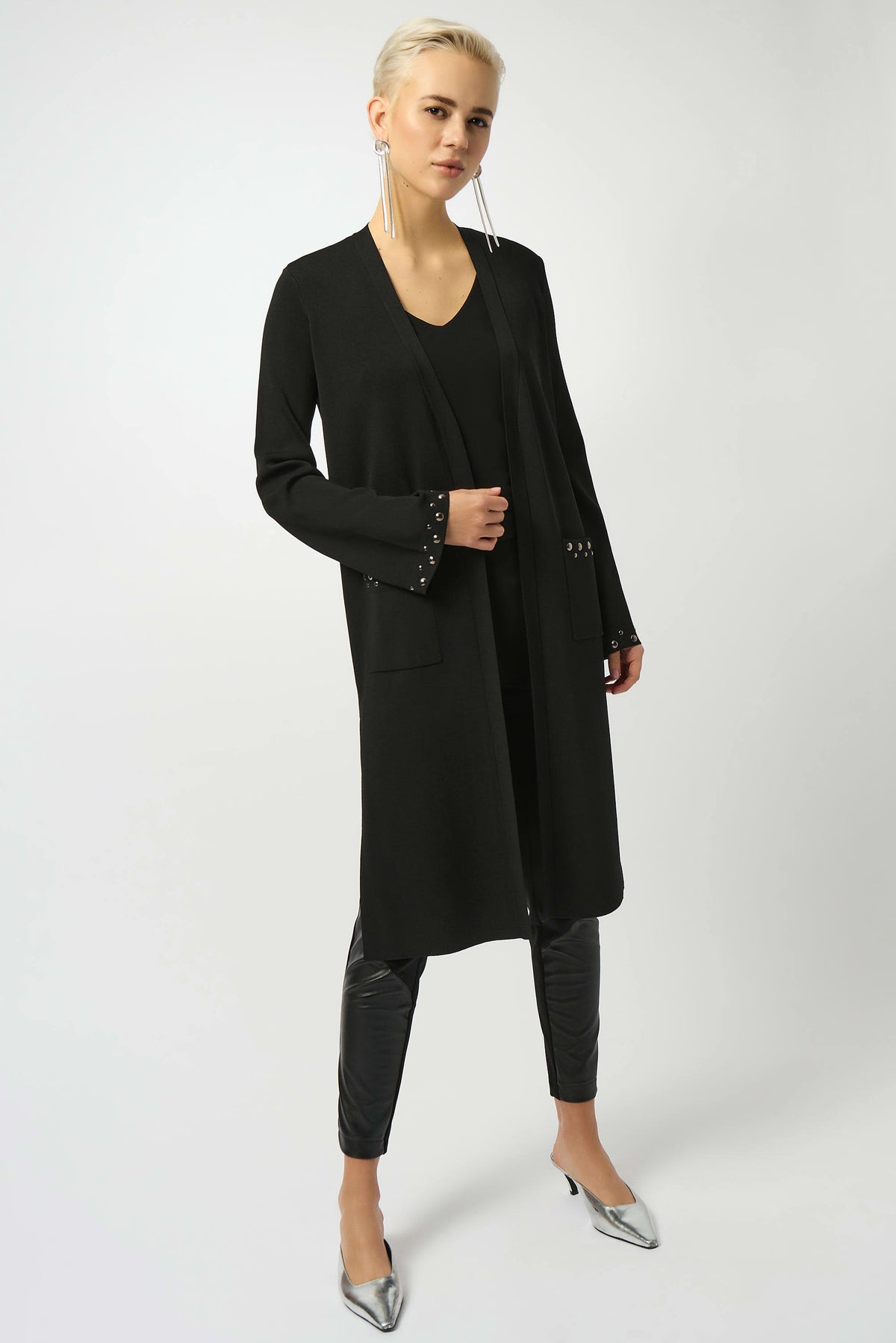 Joseph Ribkoff Black Sweater Knit Open-Front Cover Up