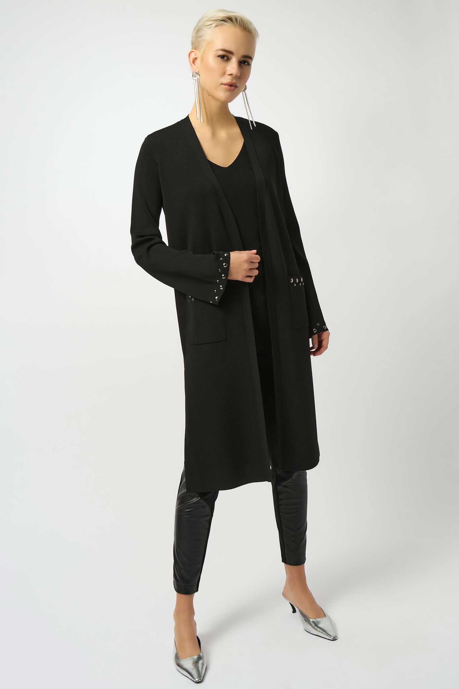 Joseph Ribkoff Black Sweater Knit Open-Front Cover Up