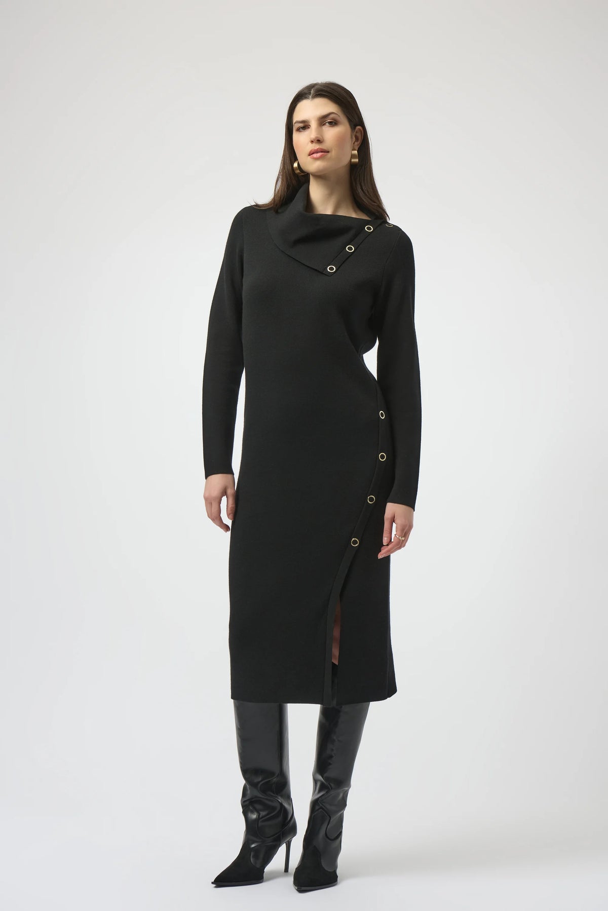Joseph Ribkoff Black Sweater Knit Sheath Dress with Eyelet Detail