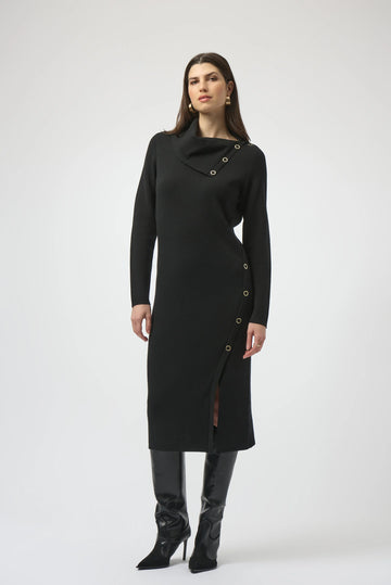 Joseph Ribkoff Black Sweater Knit Sheath Dress with Eyelet Detail