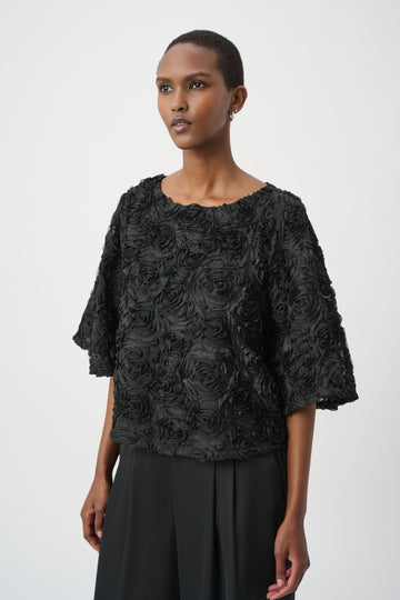 Joseph Ribkoff Black Textured Floral Boxy Top