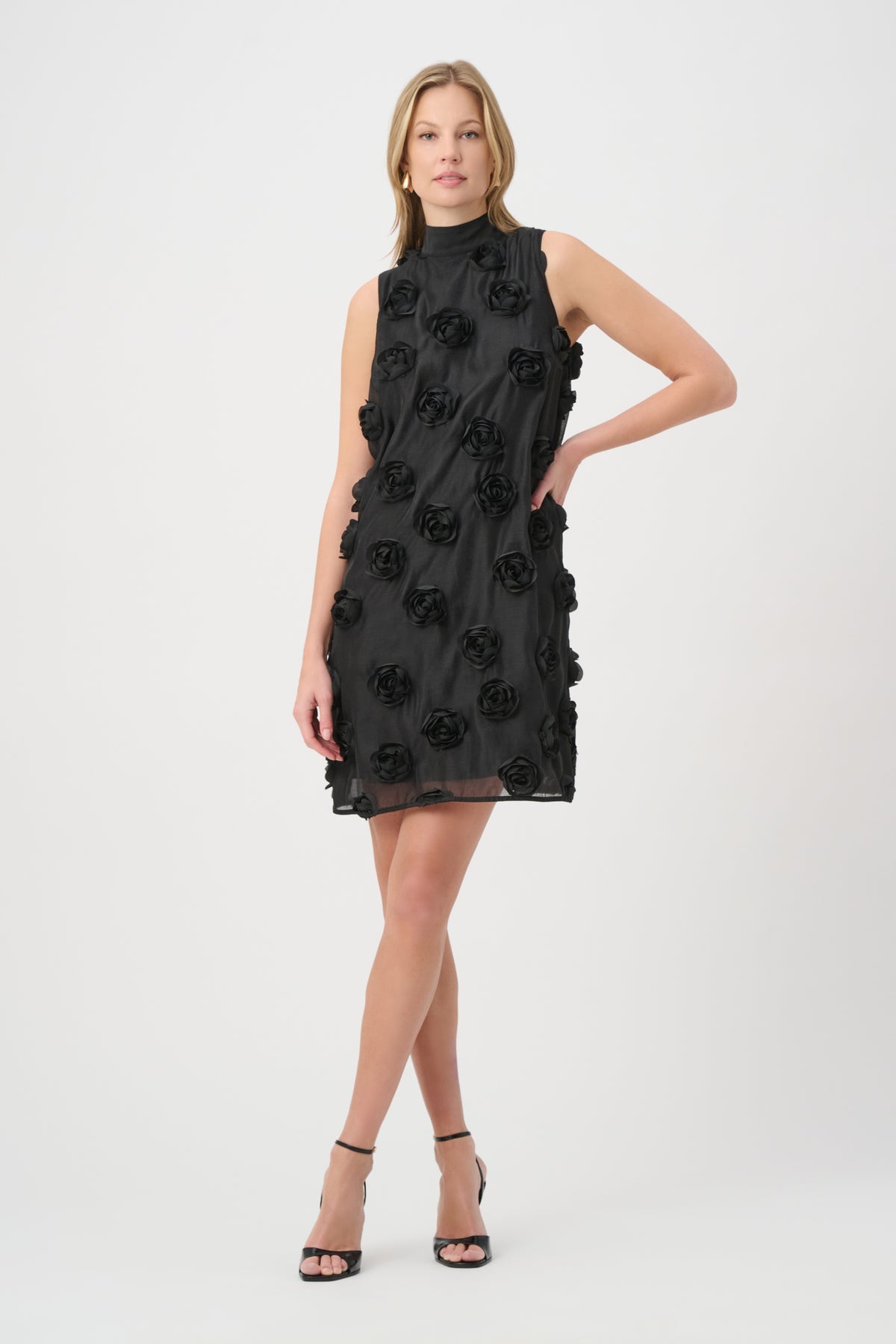 Joseph Ribkoff Black Textured Floral Trapeze Dress