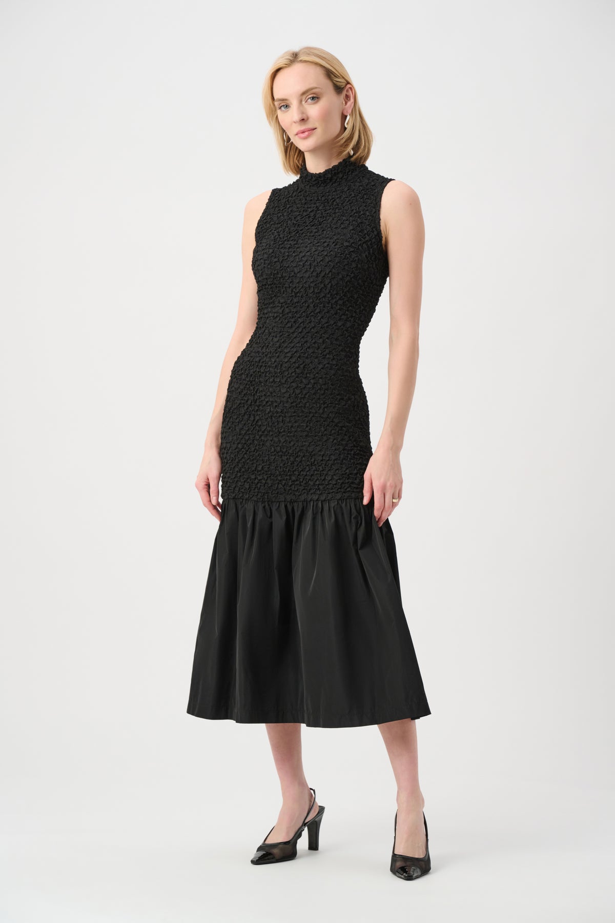 Joseph Ribkoff Black Textured Jacquard Flounce Dress With Memory