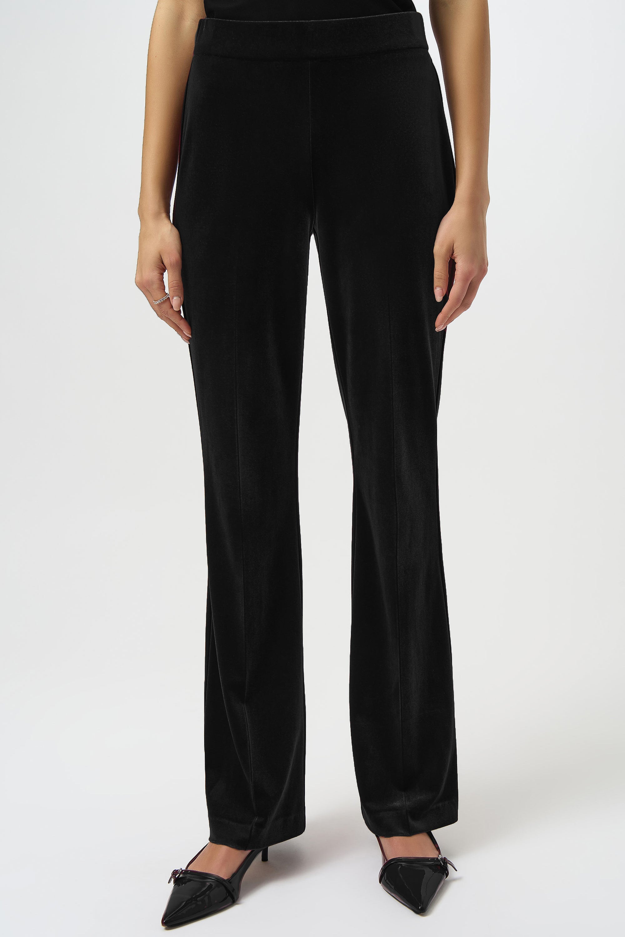Joseph Ribkoff Black Velvet Flared Pull-On Pants