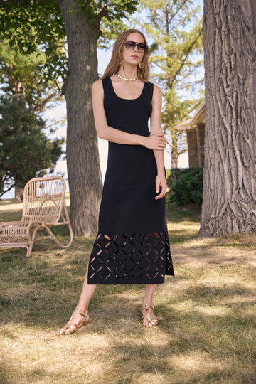 Joseph Ribkoff Black Viscose Sweater Knit Sleeveless Dress