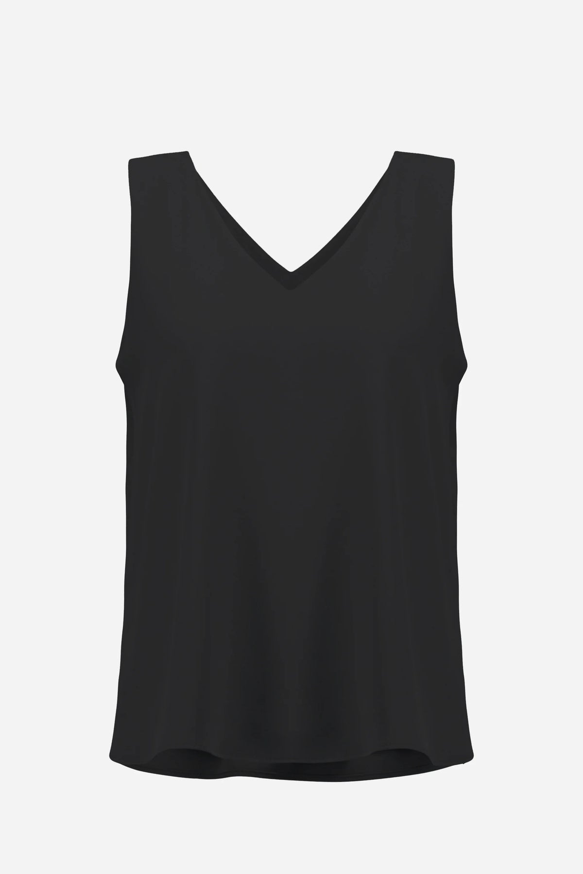 Joseph Ribkoff Black Woven Twill Sleeveless Straight Top With V-necklineline