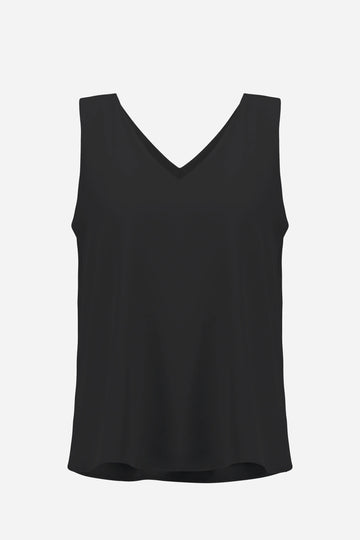 Joseph Ribkoff Black Woven Twill Sleeveless Straight Top With V-necklineline