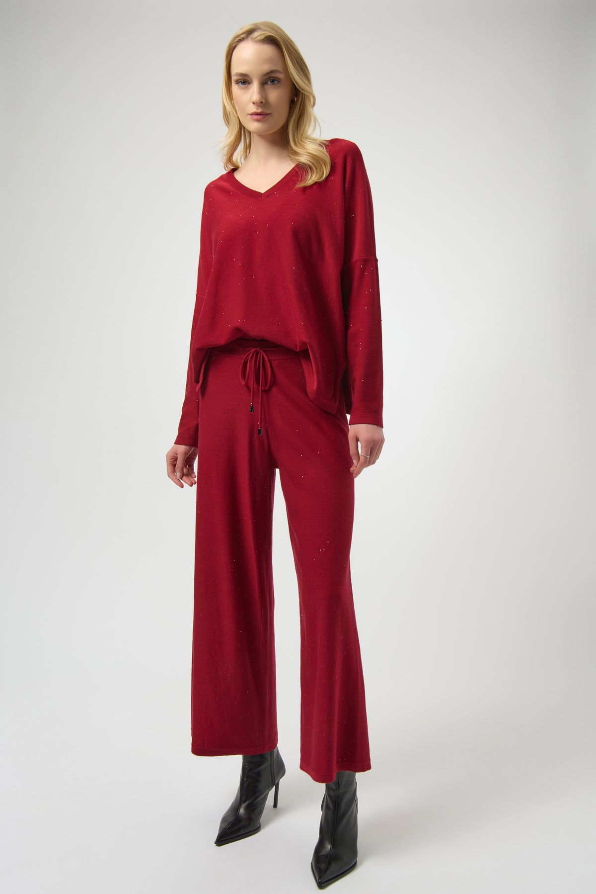 Joseph Ribkoff Bordeaux Sequined Sweater Knit Culotte Pants