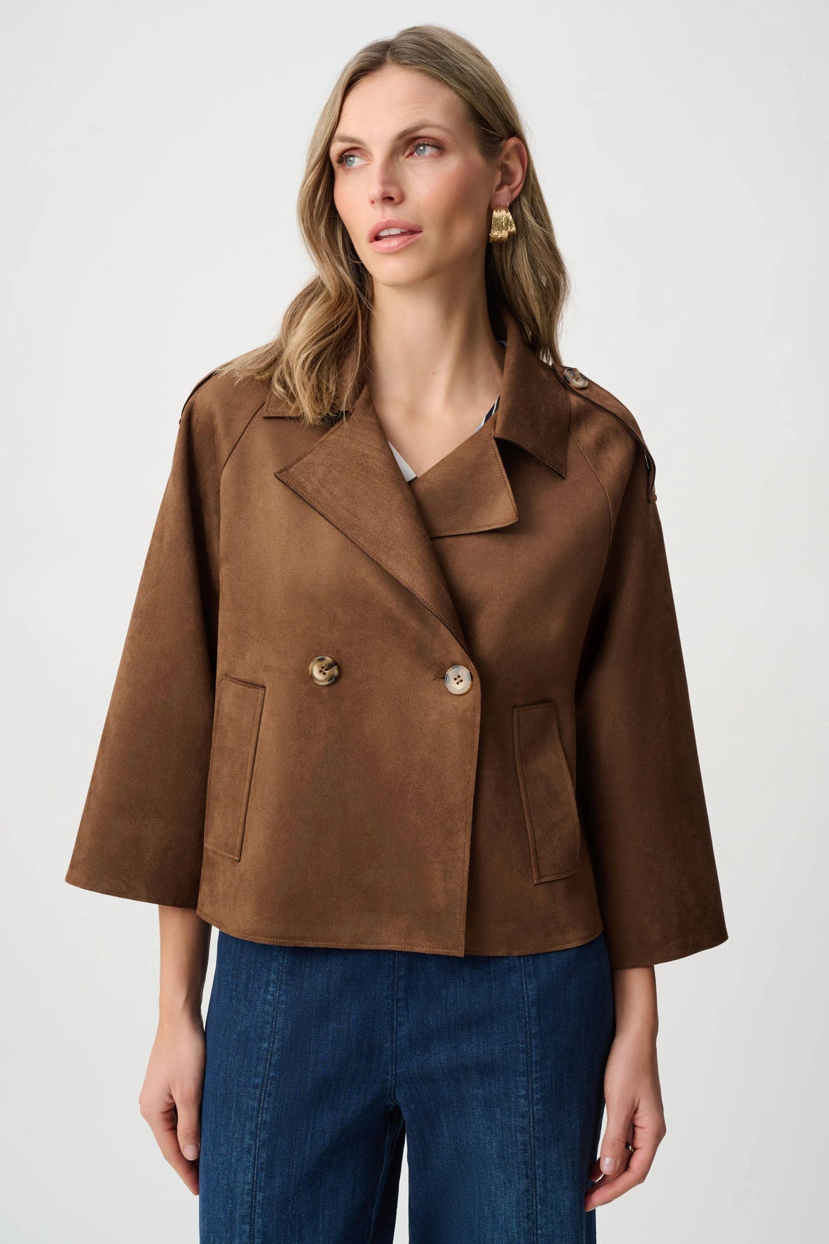 Joseph Ribkoff Brown Scuba Suede Boxy Jacket