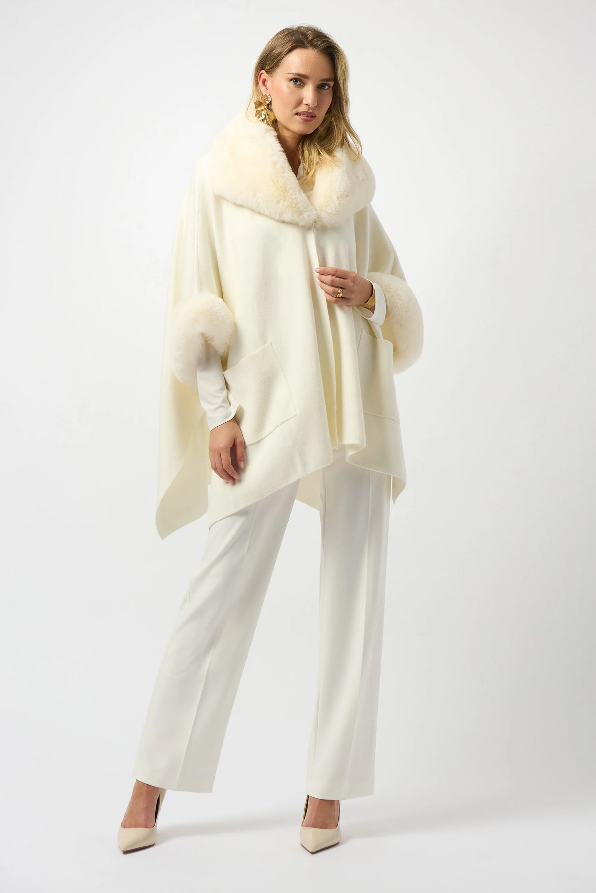 Joseph Ribkoff Brushed Jacquard and Faux Fur Cape